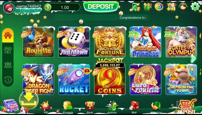 PK33 Game home screen with casino and slot options