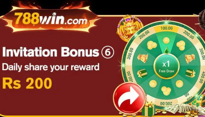 788win invitation bonus banner showing Rs 200 reward and spin wheel offer