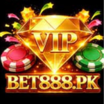 Bet888 PK VIP casino logo with golden diamond and poker chips design
