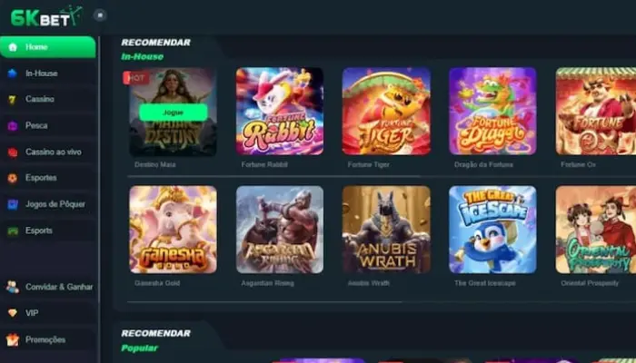 6Kbet Game Android dashboard interface showing casino games and interactive menu options