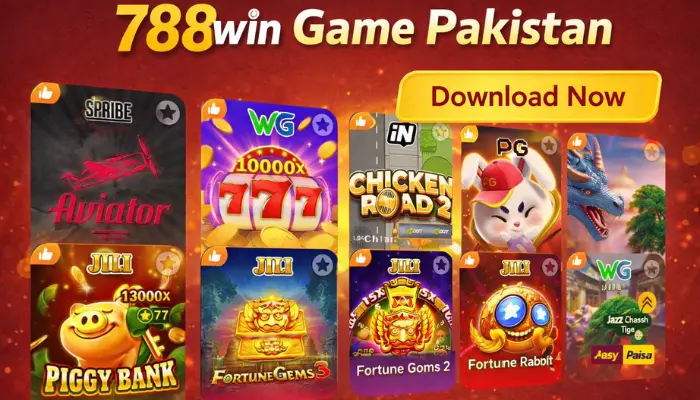 788win Game Pakistan promotional banner with red background and slot game icons