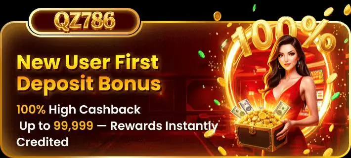 QZ786 new user first deposit bonus banner with cashback offer